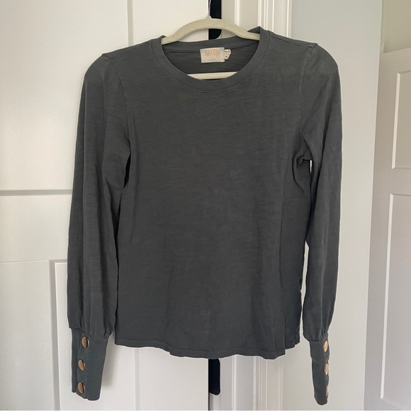 Nation LTD Johnnie Gold Snap Long Sleeve Tee in Hunter Green - Picture 2 of 6